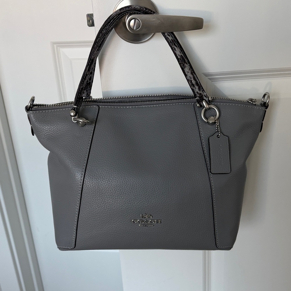 Coach Kacey Satchel in Gray Pebbled Leather with Snakeskin Handles - OBO